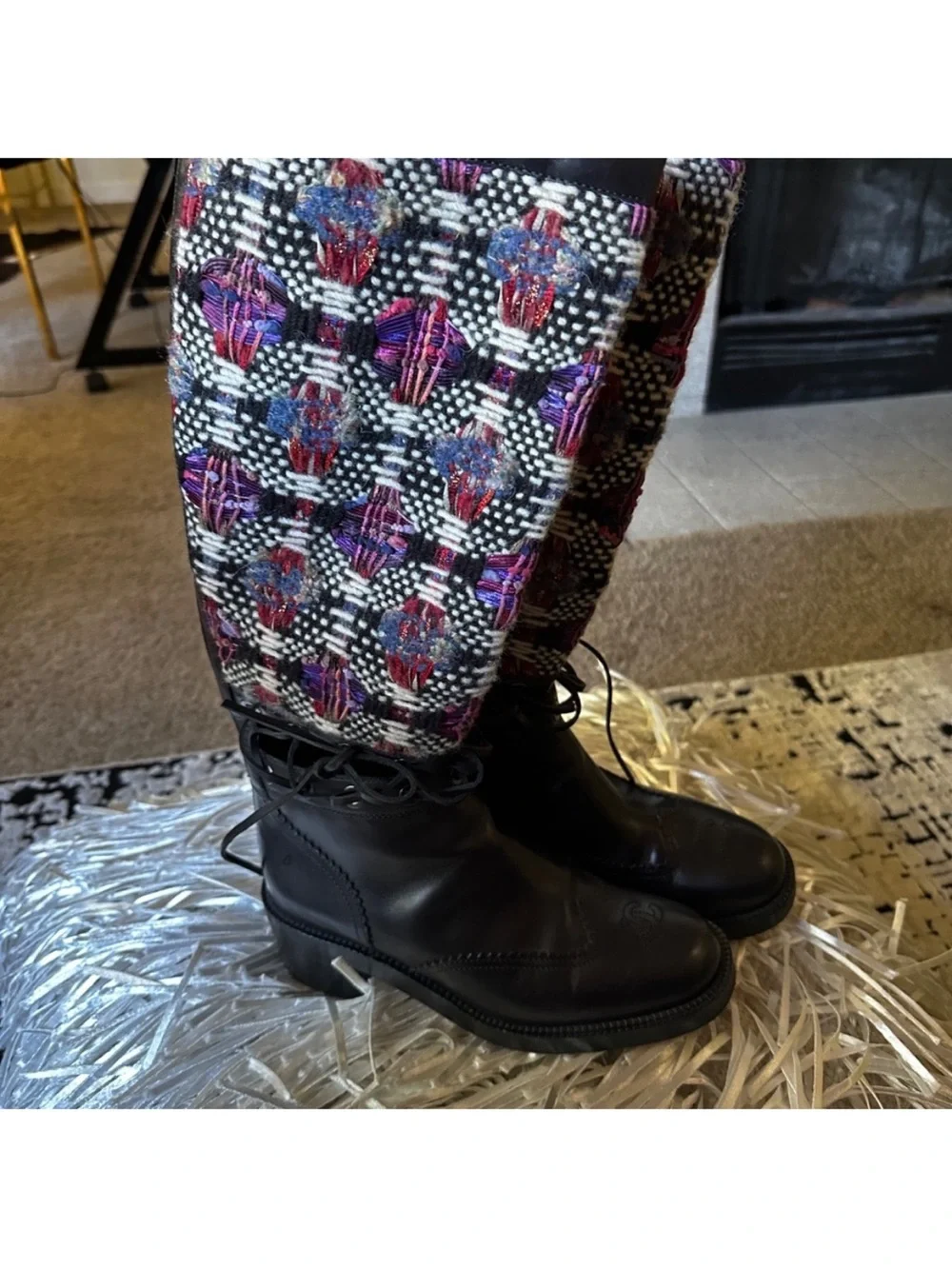 Chanel Tweed Leather Oxford Boots